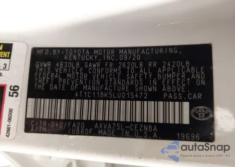 2020 Toyota Camry Le Awd from USA, damaged, VIN 4T1C11BK5LU015472